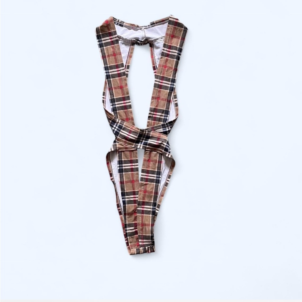 Tan plaid dancewear bodysuit